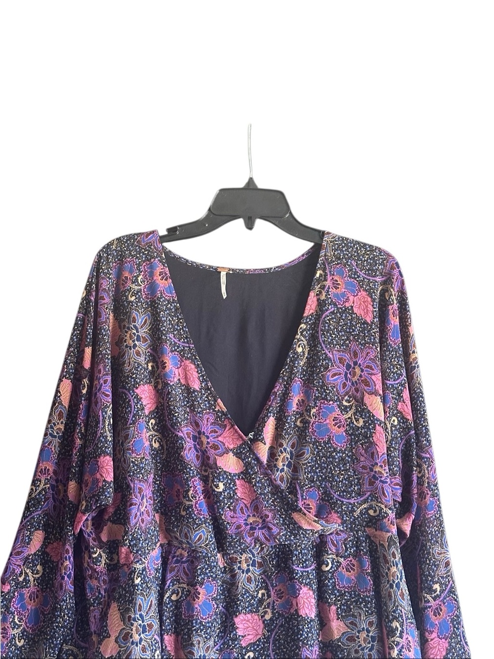 Free People Teegan Mini Dress in Twilight Combo. Faux Wrap Boho Long Sleeve. Med - Picture 7 of 15